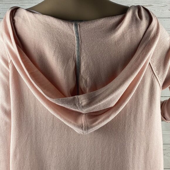 Lemón Hooded Sweater Small Pink Oversized Split Back Thin Knit Cashmere Blend - Picture 10 of 12